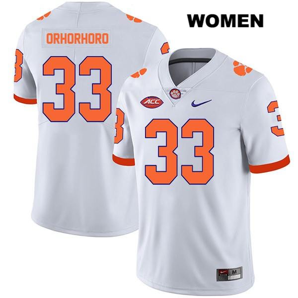 Women's Clemson Tigers #33 Ruke Orhorhoro Stitched White Legend Authentic Nike NCAA College Football Jersey NOO2846MI